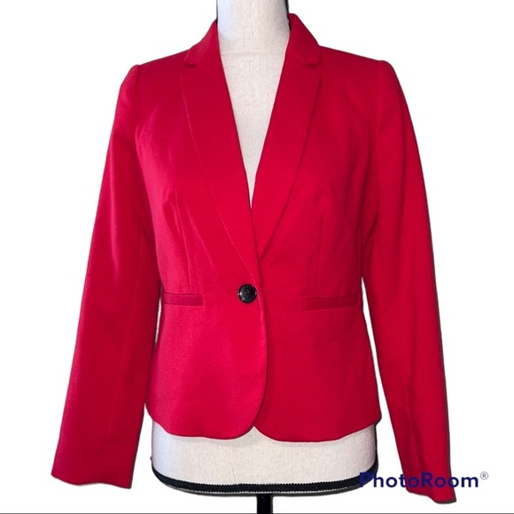 Worthington PS blazer w/shoulder pads cherry cordial 1 button front 3 button slv - Picture 12 of 12